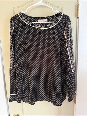 LOFT Black and Cream Geometric Long-Sleeve Dress